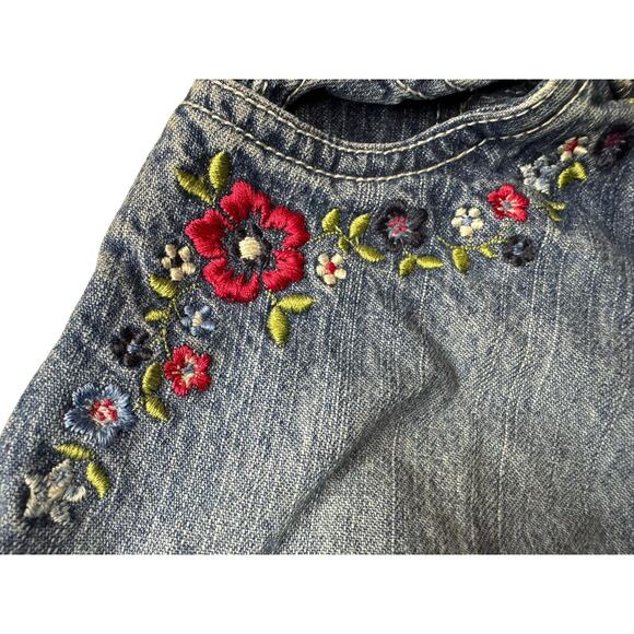 Sz 3 Vintage Gymboree Denim Jean Skirt Embroidered Flowers Ruffle 90s Y2K - Picture 3 of 11